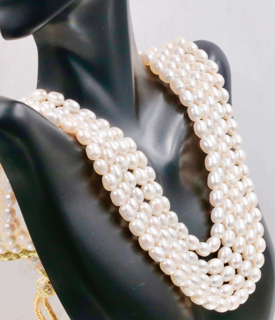 Layered & Long White Cultured Pearl Necklace