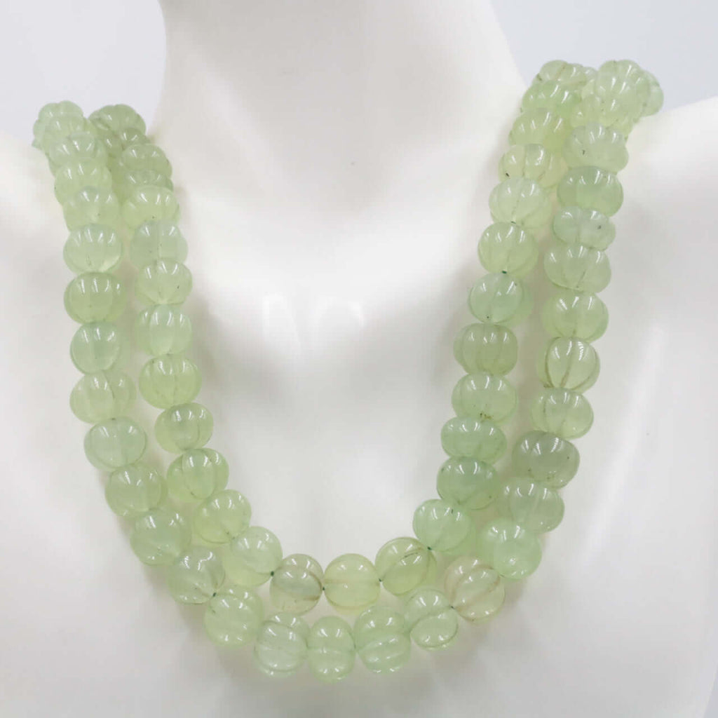 Green Quartz Pumpkin Shaped Beads Long Necklace