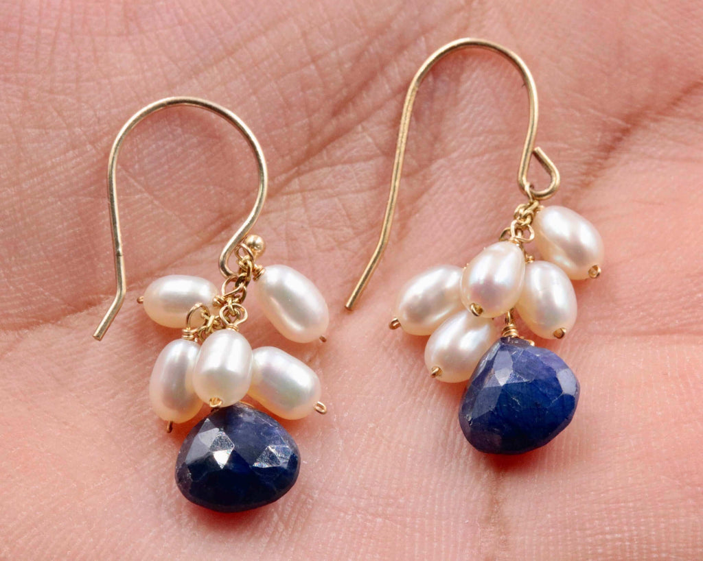 Sapphire Gemstone Earrings with Pearls