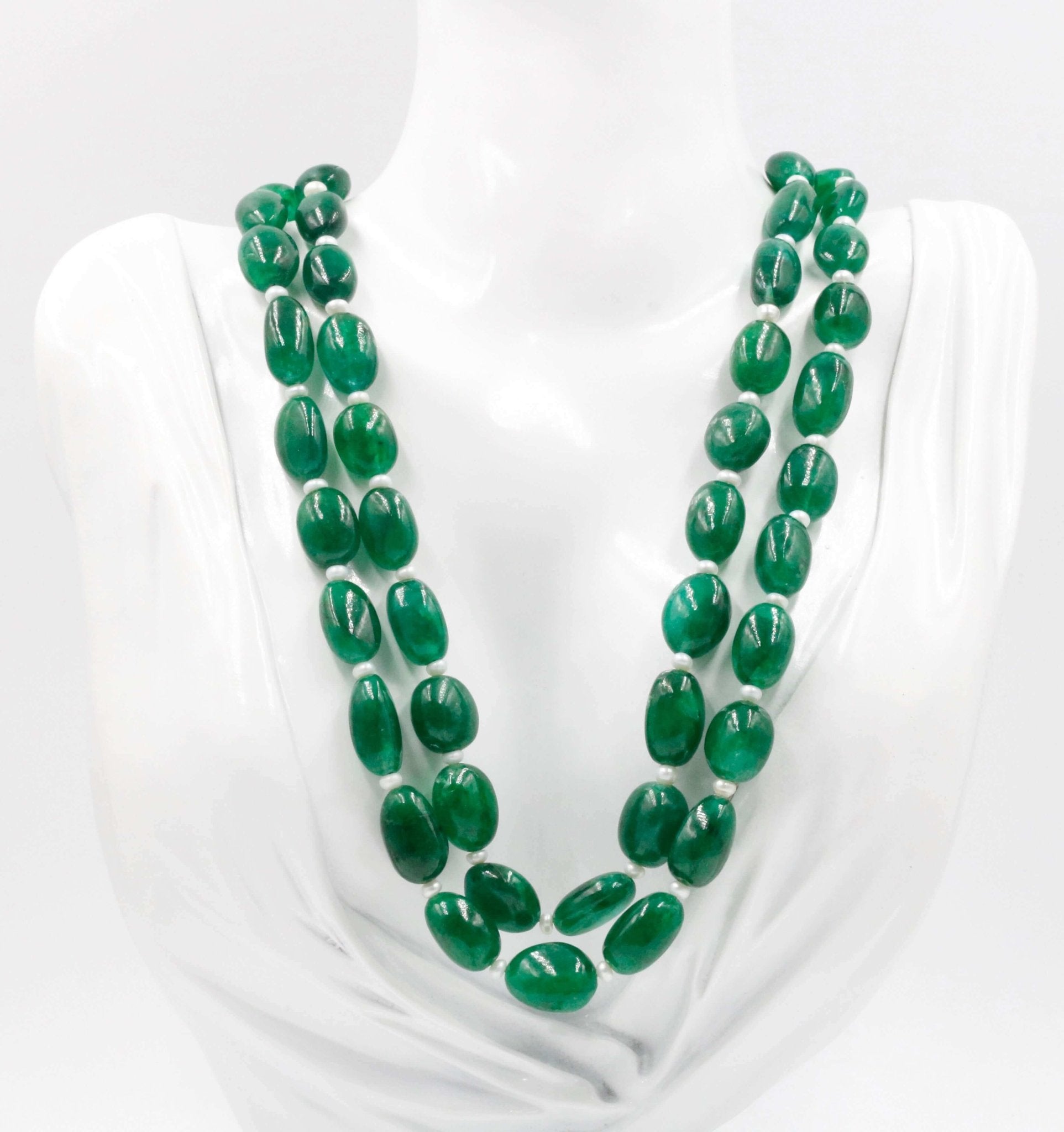 Emerald with Cultured Pearl Necklace - Taj Mahal Gems