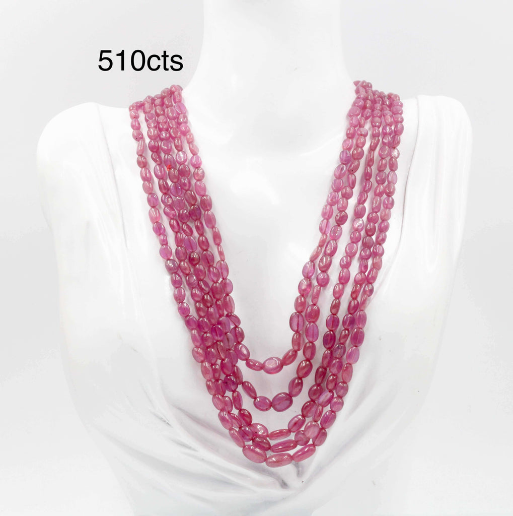 Stunning Pink Sapphire Beaded Gemstone Necklace