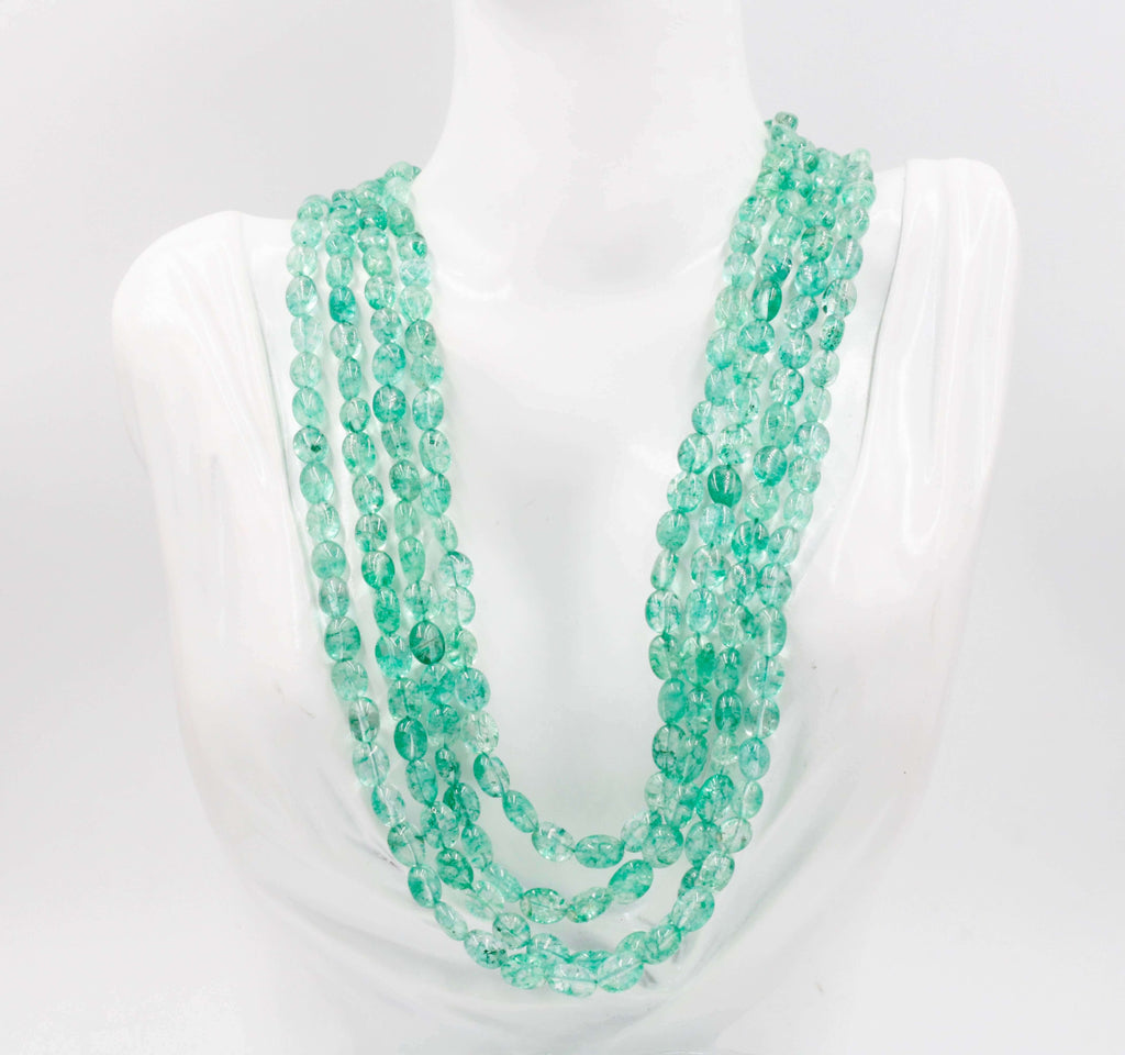 Natural Emerald Beaded Necklace with Sarafa Design from India