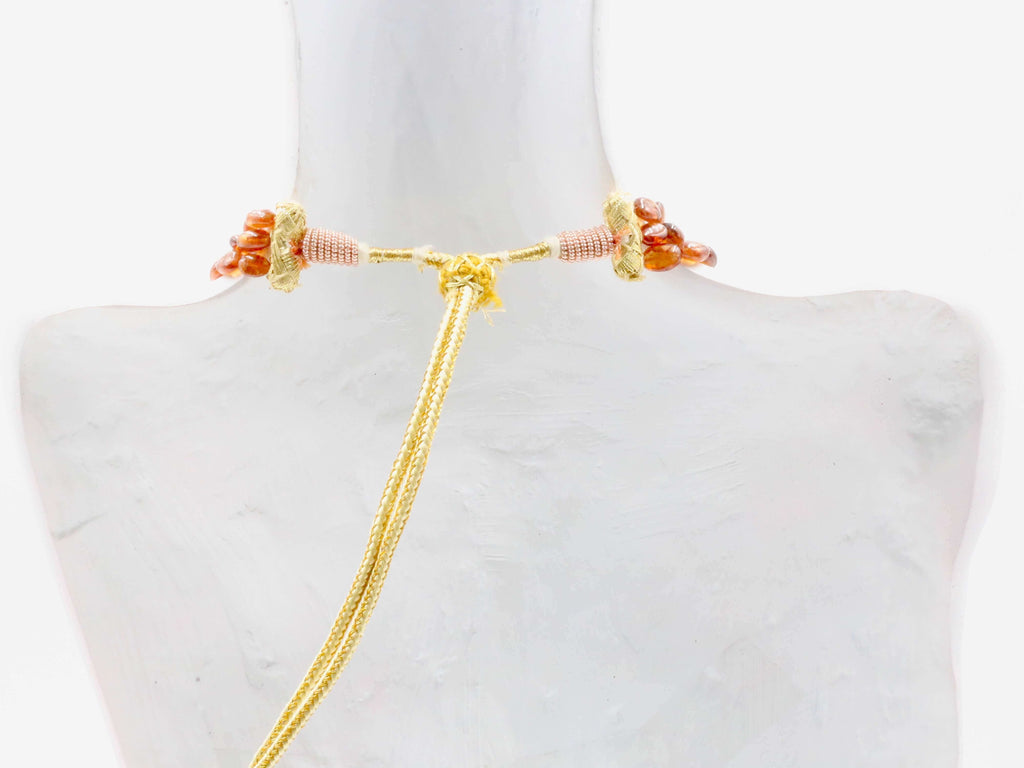 Natural Orange Garnet Gemstone Necklace - Indian Sarafa