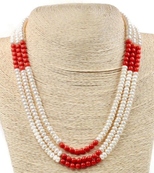 Freshwater Cultured Pearl with Coral Necklace - Taj Mahal Gems