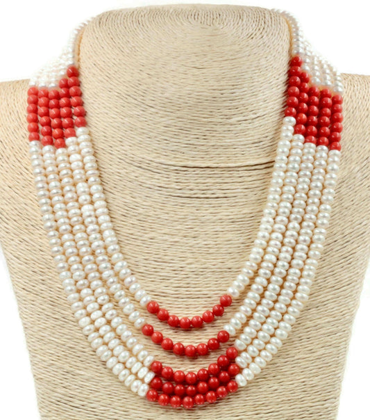 Freshwater Cultured Pearl with Coral Necklace - Taj Mahal Gems