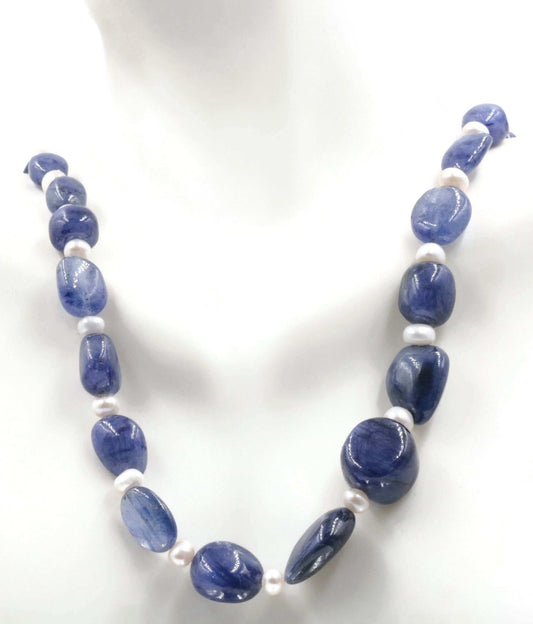 Genuine Blue Sapphire Cultured Pearl Necklace - Taj Mahal Gems