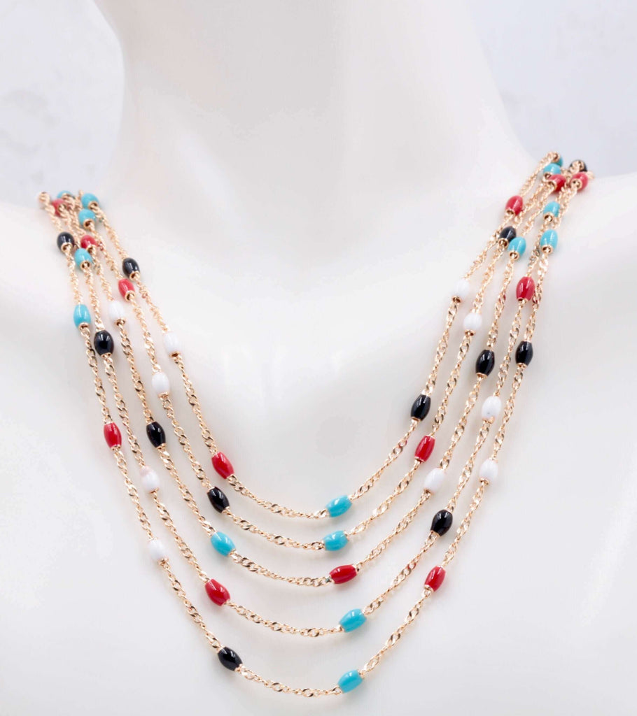 Gold Necklace with Multi Color Coral