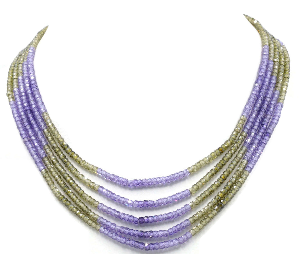 Layered Sarafa Style Green & Purple CZ Necklace