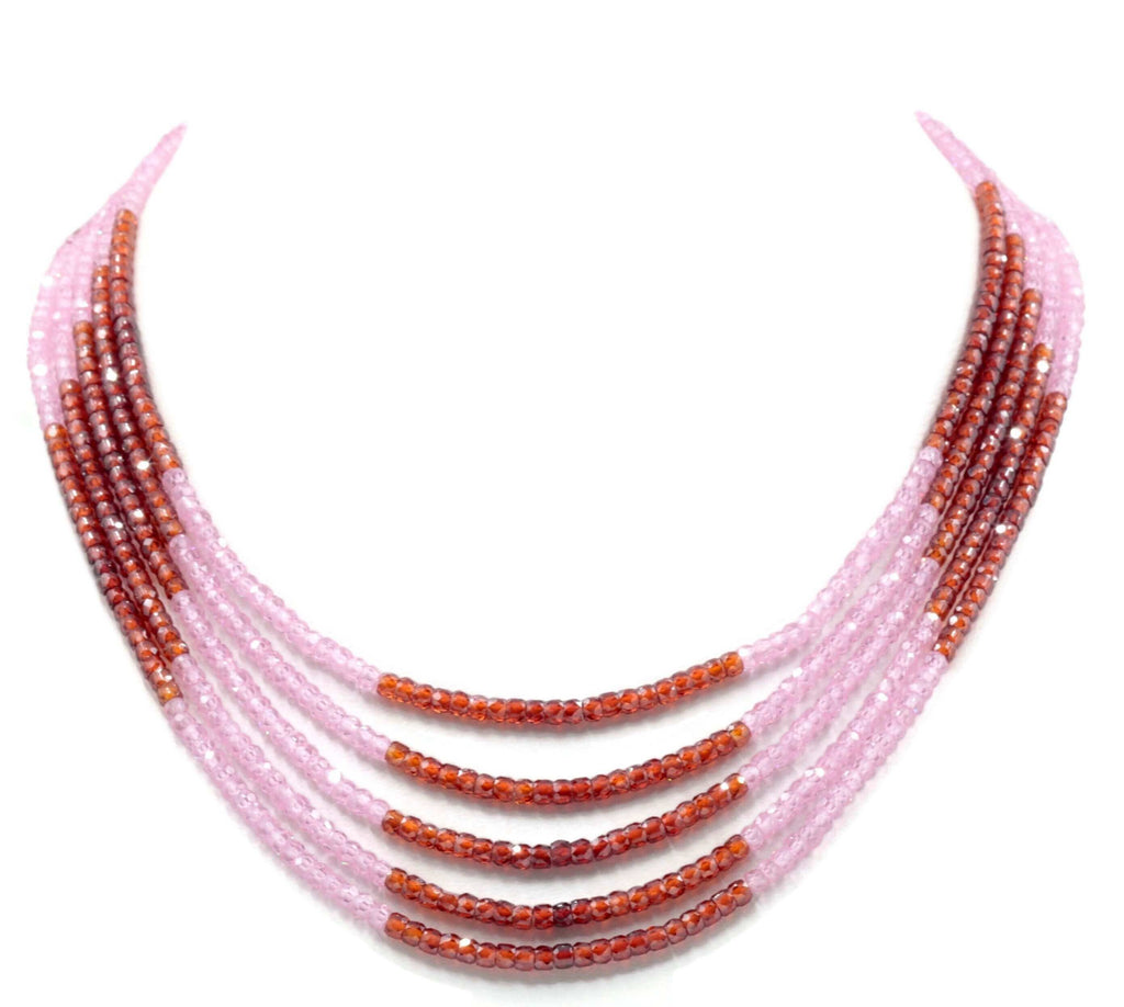 High Quality Cubic Zirconia Pink Necklace for Indian Outfit