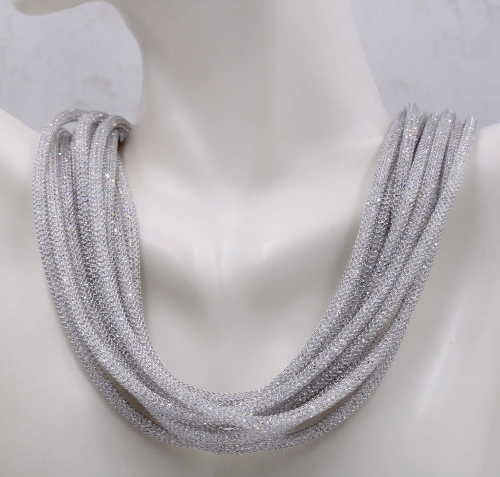 Silver Mesh Sparkling Necklace - Trendy Necklace for Night Out