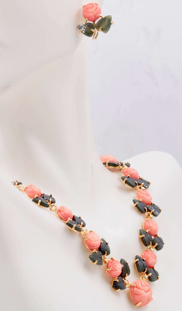 Indian Rose Coral Jewelry Set: Handcrafted Charm