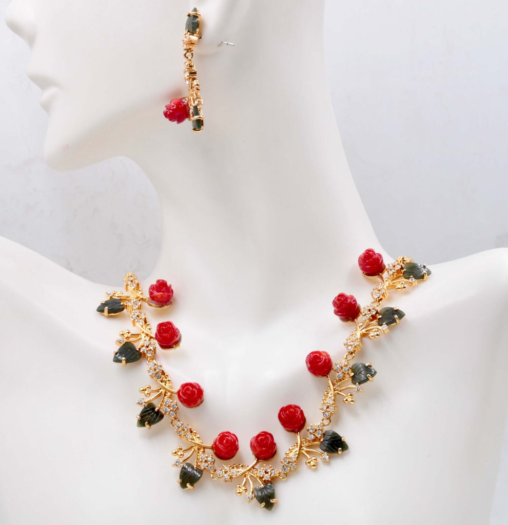 Indian Handmade jewelry set: Red Coral Necklace & Earring