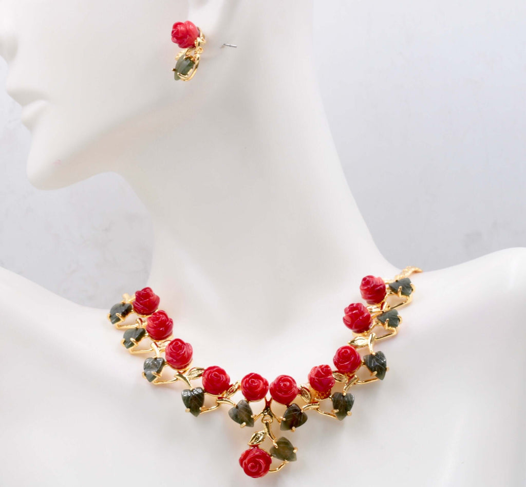 Handcrafted Rose Coral Necklace Set: Ethnic Beauty