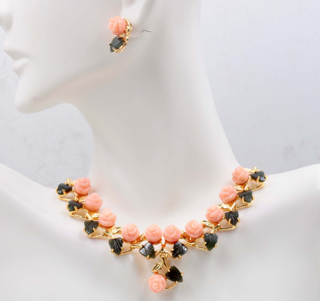 Handcrafted Pink Coral Statement Jewelry Set: Ethnic Charm