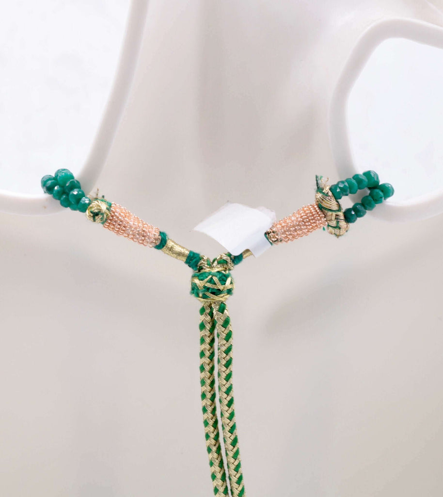 Handcrafted Emerald Beaded Necklace with Sarafa Design from India