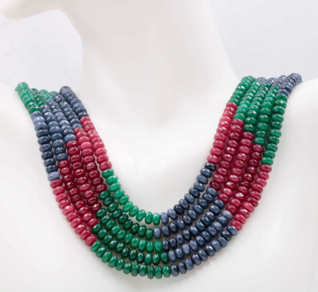 Handcrafted Green & Red Quartz Necklace with Sarafa Design from India