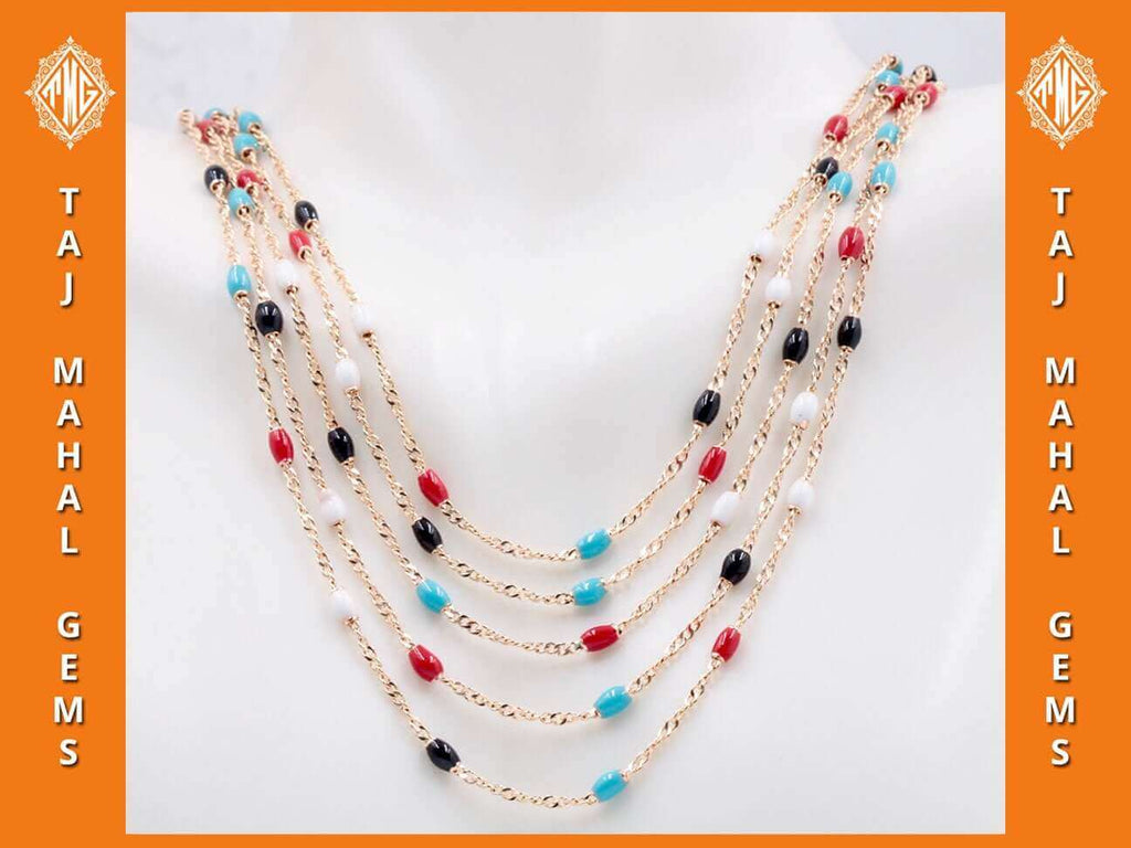Colorful Coral Gold Necklace with Indian Style