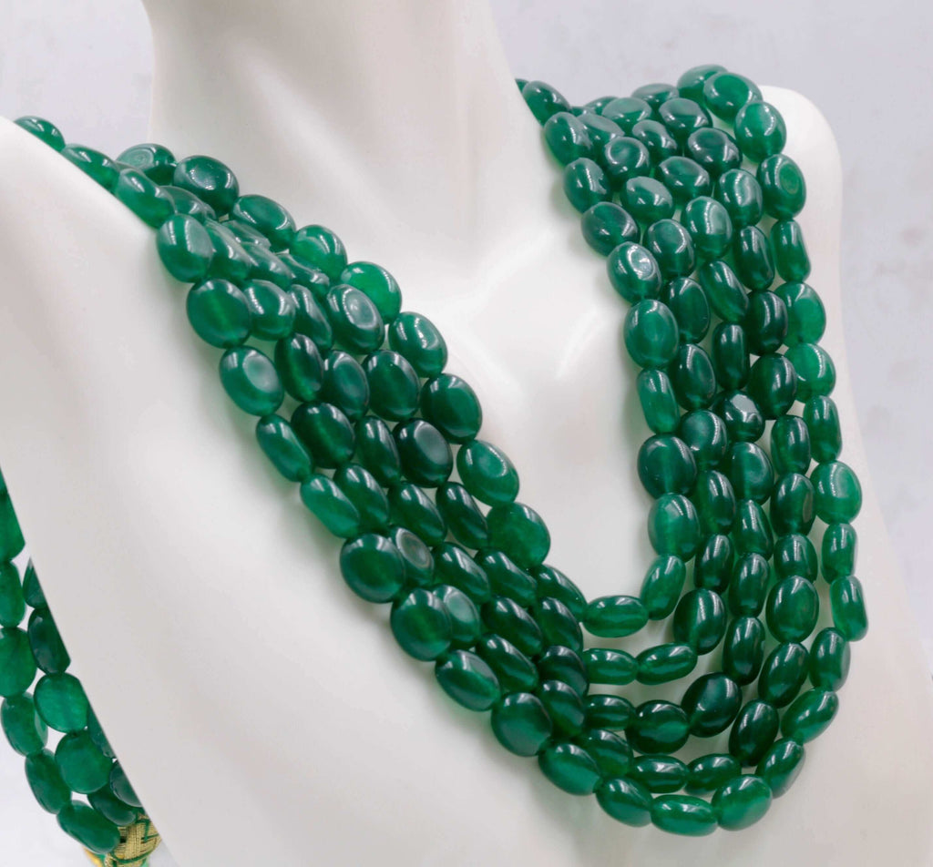 Traditional Indian Jewelry - Long & Layered Necklace with Natural Emeralds
