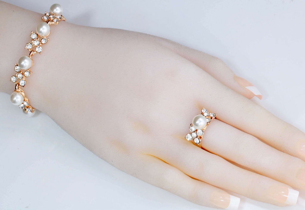 Pearl Jewelry Set: Indian Handmade Ring & Bracelet