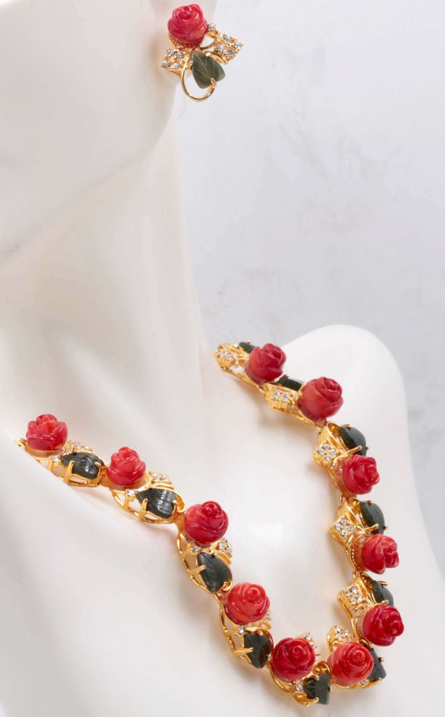 Indian Handmade jewelry set: Red Coral Earring & Necklace