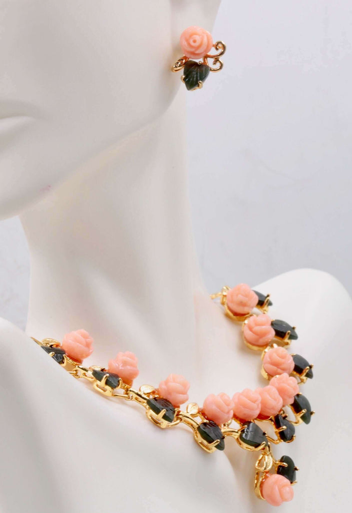 Indian Rose Coral Necklace Set: Artisan Crafted Elegance