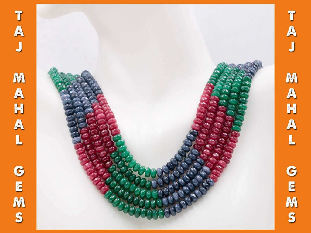 Indian Style Beaded Necklace with Natural Green & Red Quartz