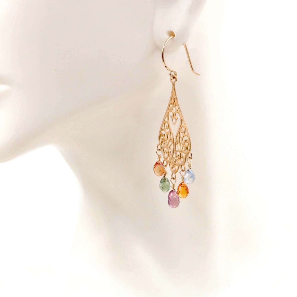 14K Gold & Sapphire Long Drop Earring