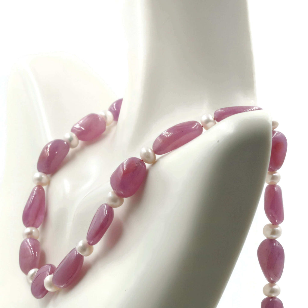 Natural Ruby & Pearl Necklace - Birthday Present for January Birthday