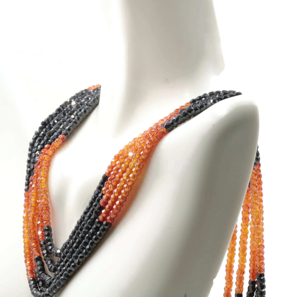 Trendy Bi-Color Cubic Zirconia Faceted Beads Necklace
