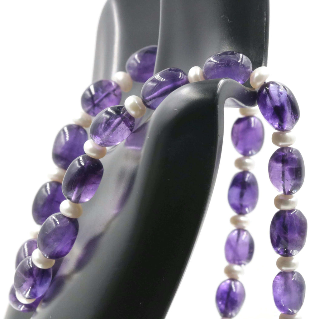 Vintage Style Purple Amethyst & White Pearl Necklace