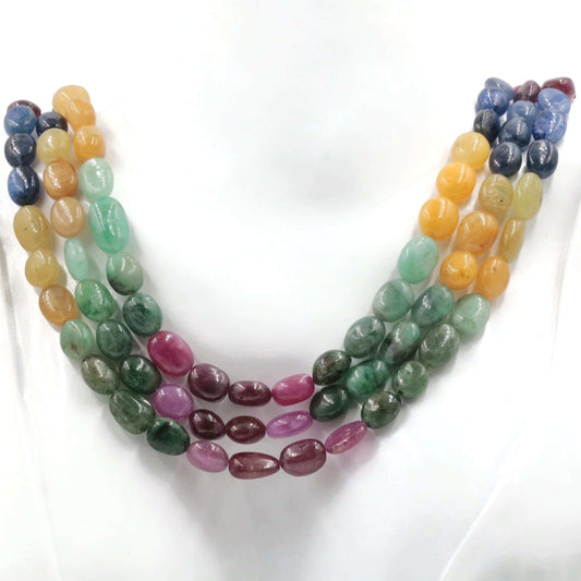 Natural Emerald, Orange & Blue Sapphire Necklace