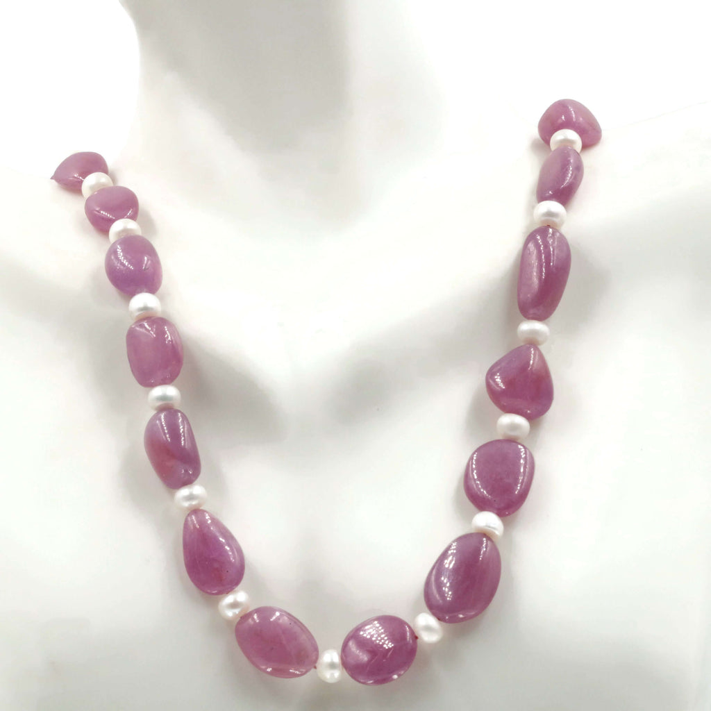 Natural Ruby & Pearl Necklace for January Birthday