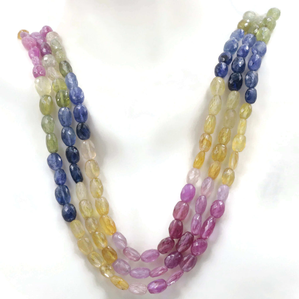 Multi-Color Faceted Bead Necklace: Sapphire & Ruby Blend