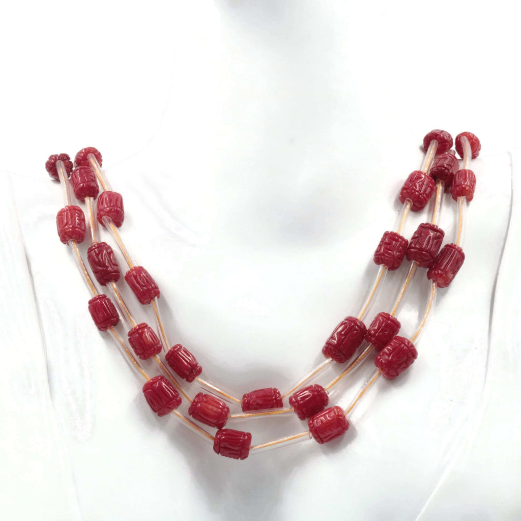 Antique Red Coral Beaded Strand: Barrel Beauty
