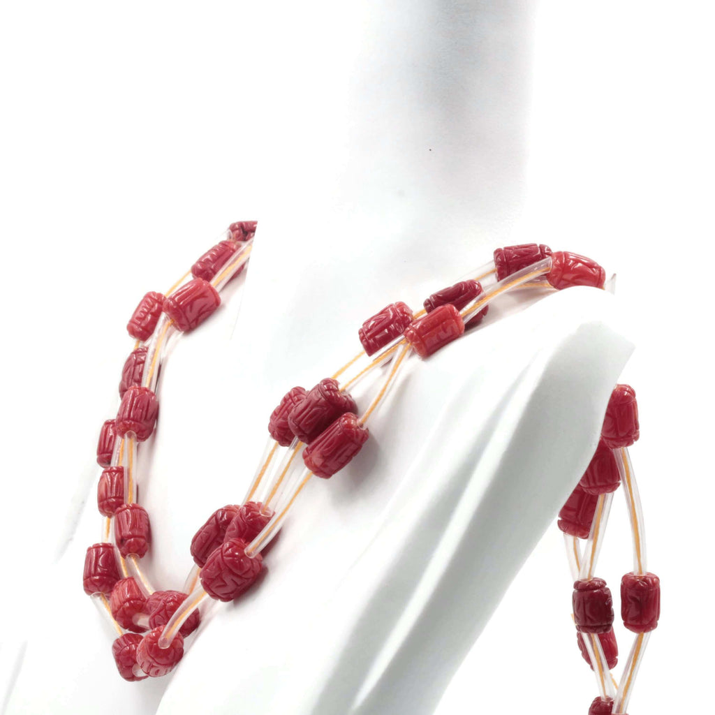 Antique Coral Necklace: Red Barrel Bead Strand