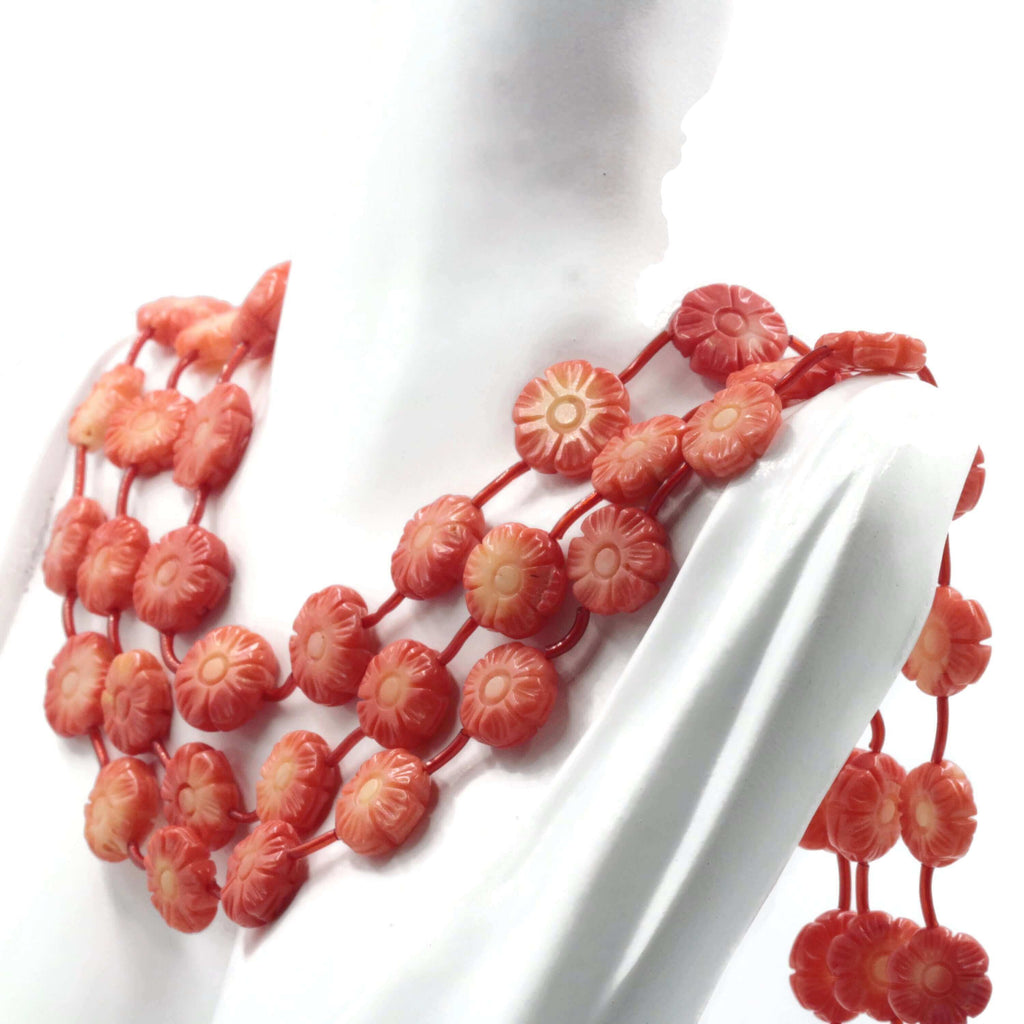 High Quality Orange Italian Coral Necklace with Flower Shaped Beads