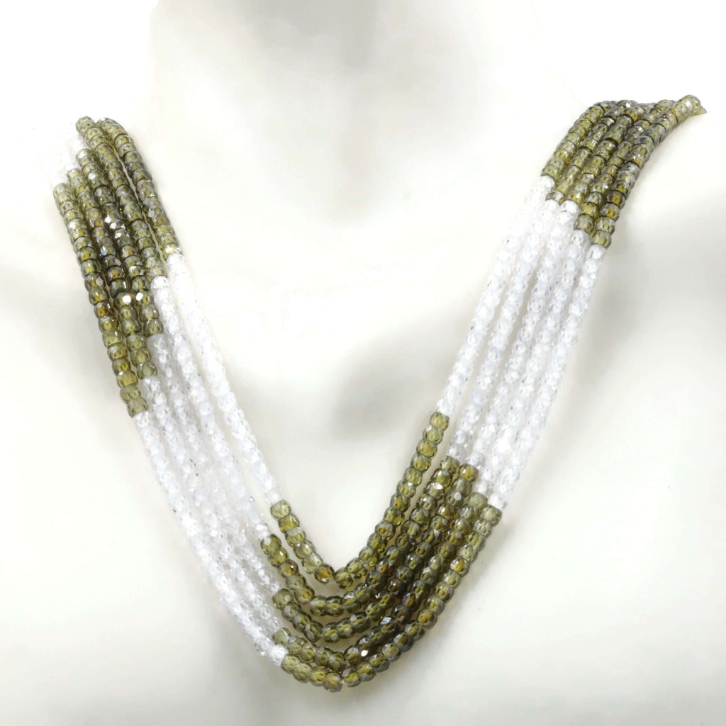 Green & White Faceted CZ Beaded Necklace