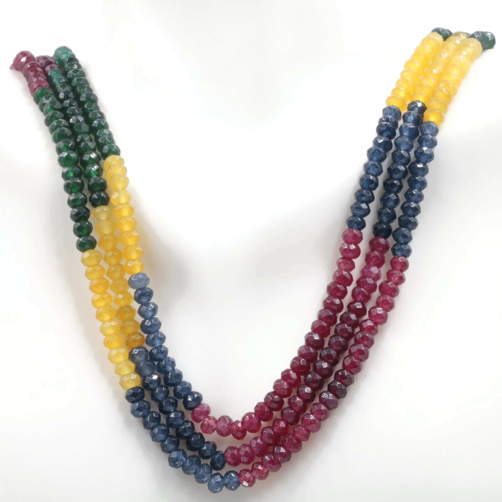 Natural Green, Red & Yellow Quartz Faceted Bead Necklace