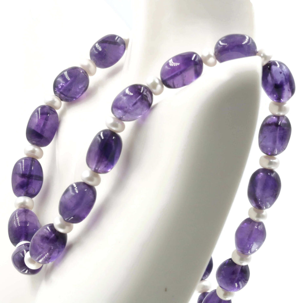 Purple Amethyst & White Pearl Necklace - Indian Sarafa Design Collection