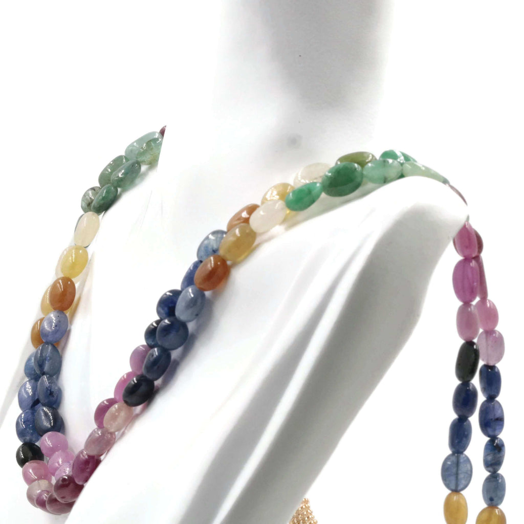 September Birthstone Jewelry: Natural Sapphire, Emerald & Ruby Necklace