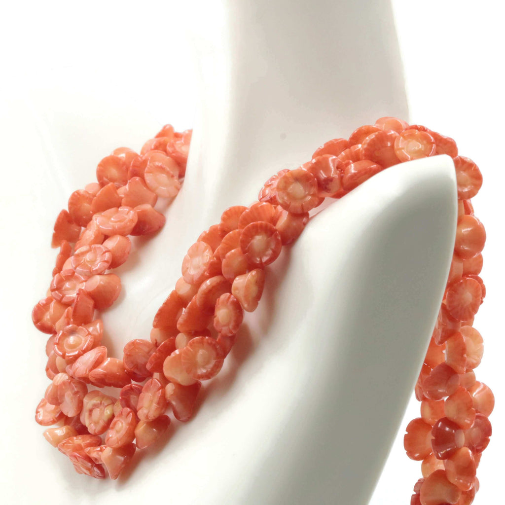 Orange Italian Coral Necklace with Flower Shaped Beads