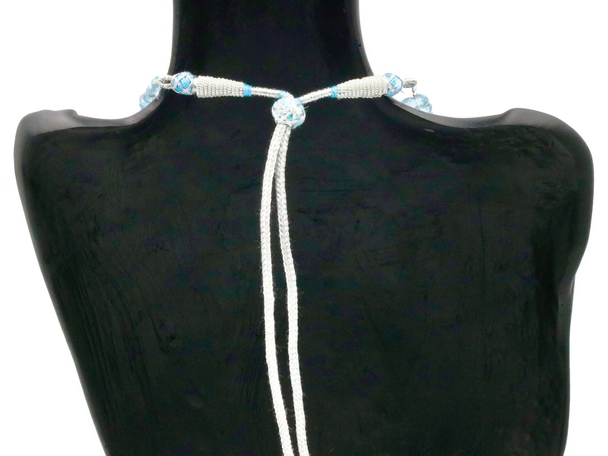 Faceted Natural Blue Topaz Necklace with Indian Sarafa Style