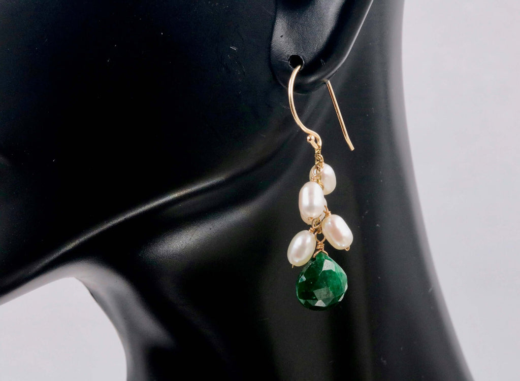 Natural Emerald, Pearl & 14K Gold Earring