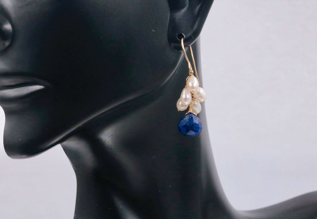 14K Gold Sapphires & Pearl Party Earrings