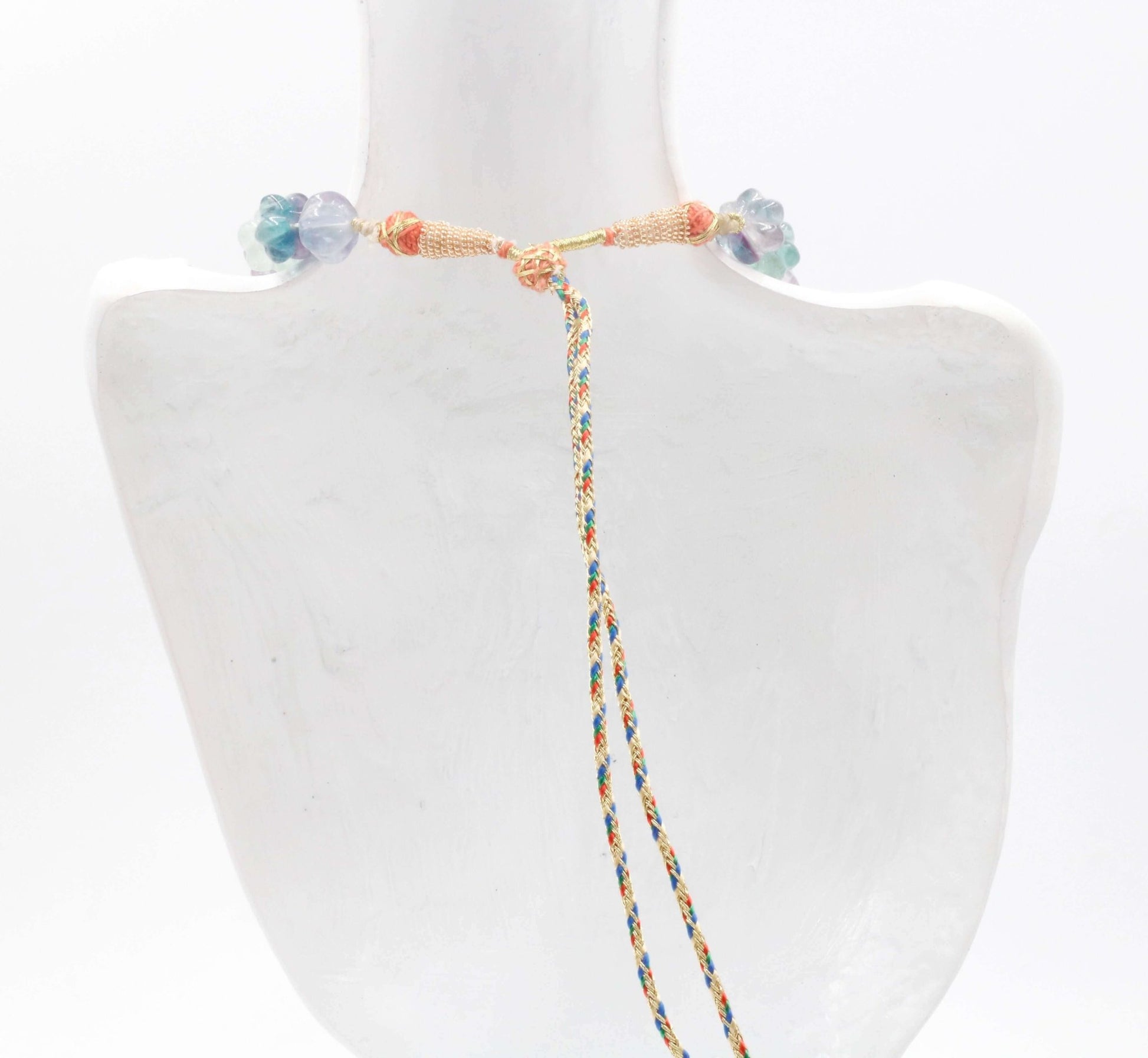 Multi - Color Fluorite Pumpkin Beads Necklace - Taj Mahal Gems