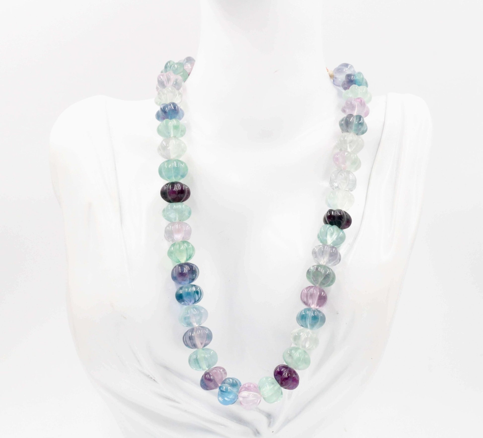 Multi - Color Fluorite Pumpkin Beads Necklace - Taj Mahal Gems