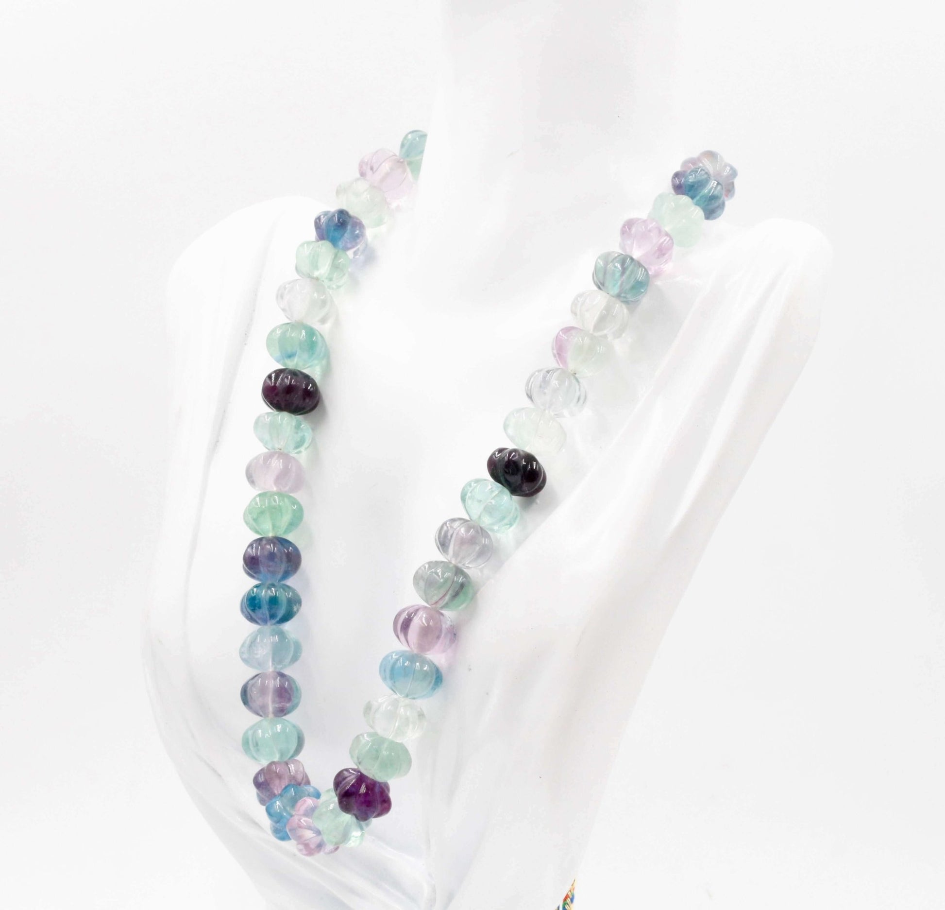 Multi - Color Fluorite Pumpkin Beads Necklace - Taj Mahal Gems