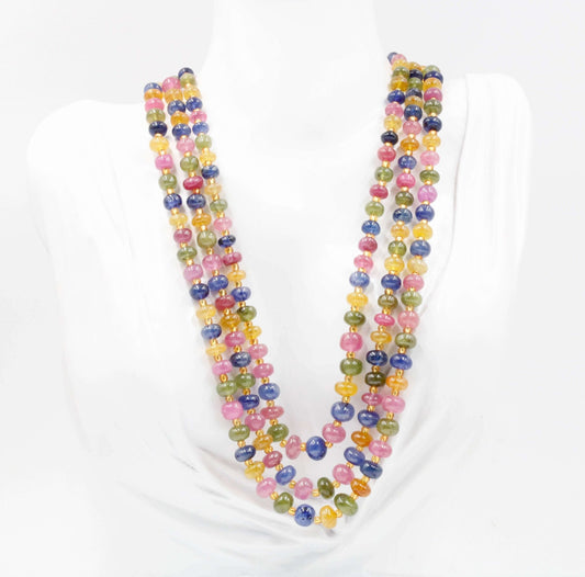 Multi - Color Sapphire and Ruby Bead Necklace - Taj Mahal Gems