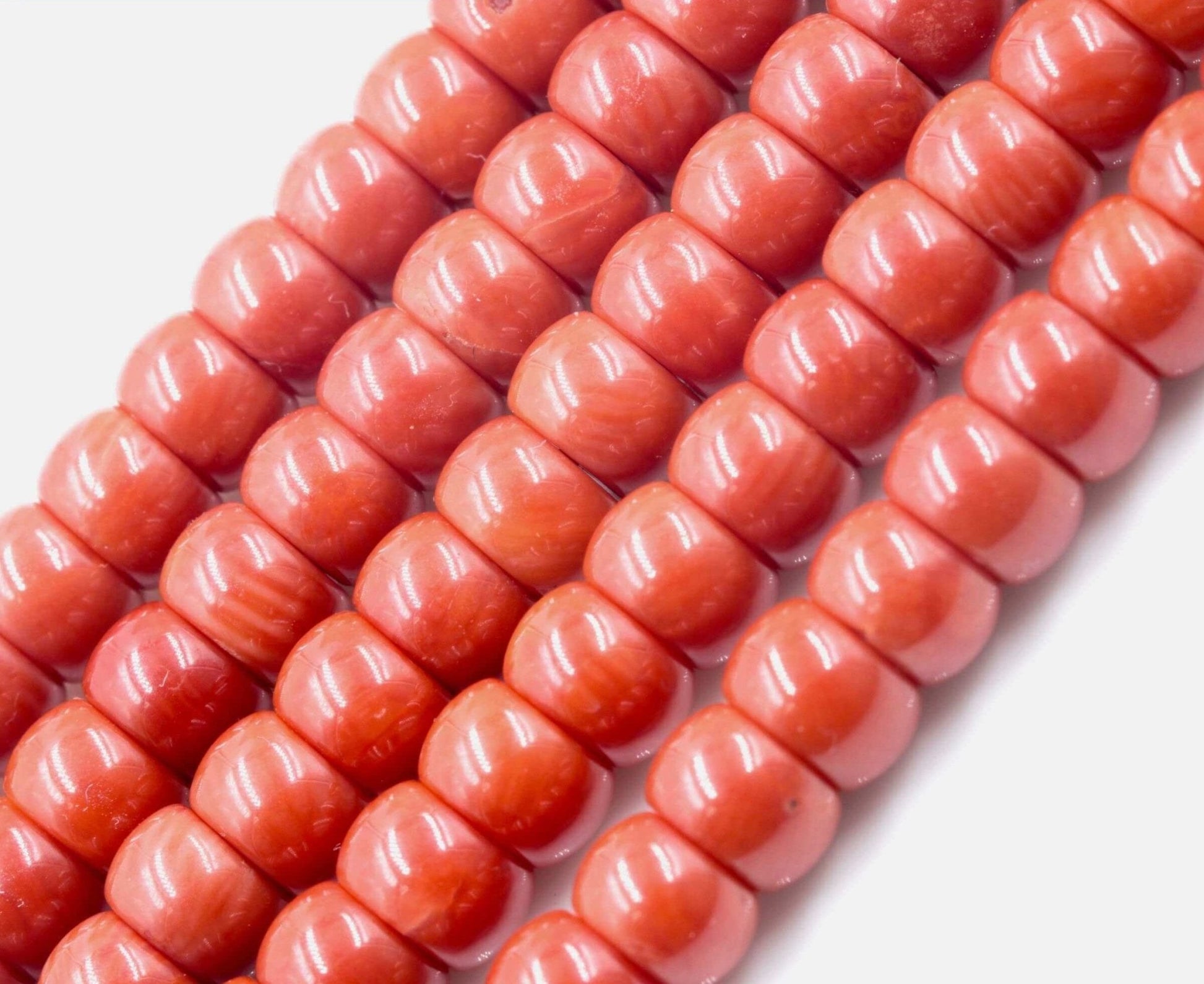 Coral Beads - Natural Antique Italian Red Coral Strand, showcasing vibrant red organic gemstones.