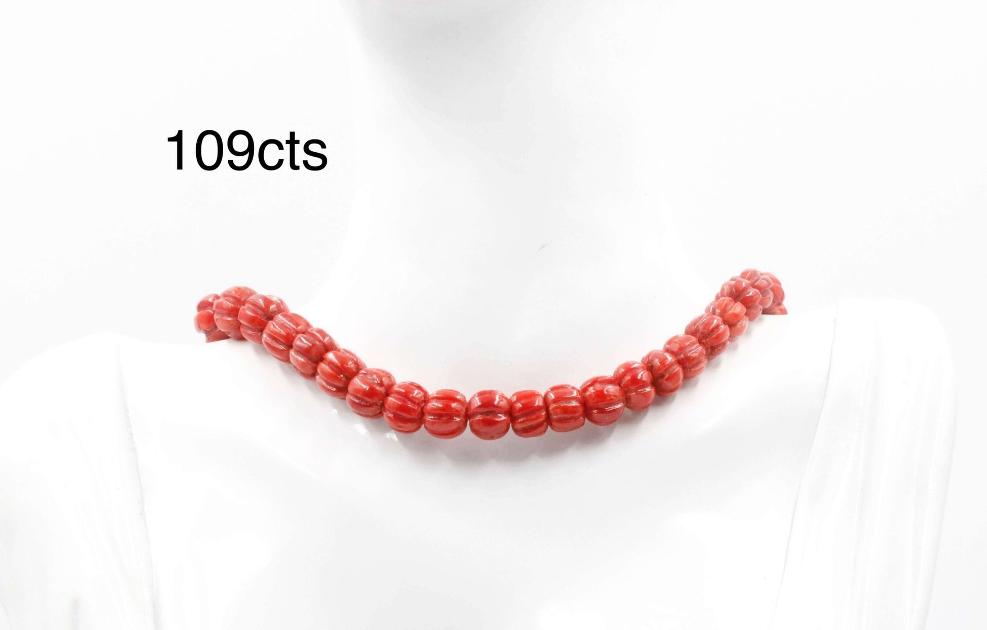 Natural Italian coral beads necklace with vibrant red color, 109cts, symbolizing vitality and energy.